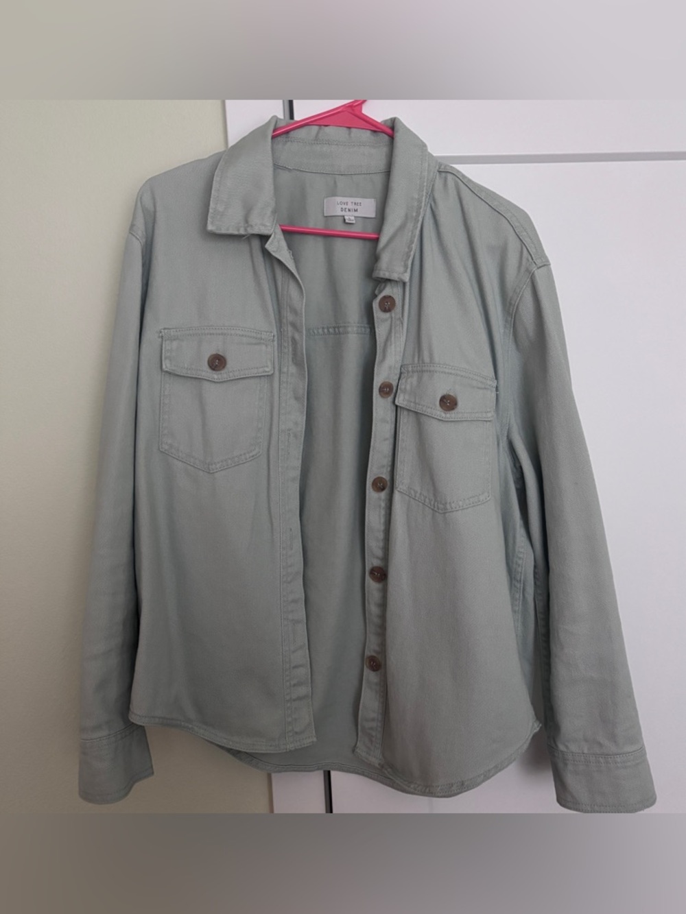 Love Tree Sage Green Denim Shirt Jacket